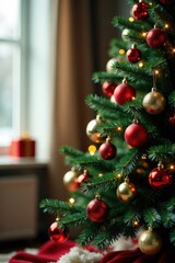 Fototapeta premium Christmas tree decorated with ornaments, ornaments, Christmas tree