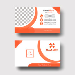 Corporate Double Sided Business Card Template Design, Simple and Creative Orange and White Visiting Card Vector Illustration with Colorful Shape



