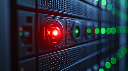 server dashboard with red and green lights indicating status of network