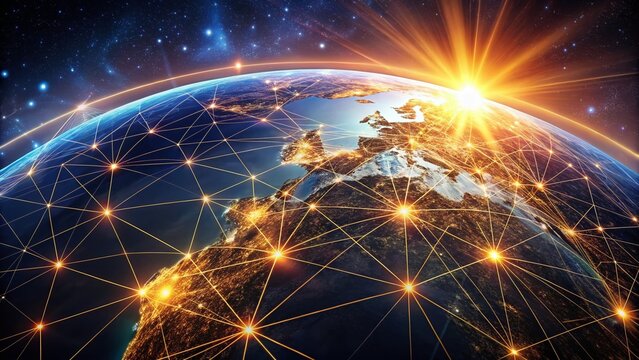 Global Business Network: Silhouette of Earth Connected by Lines - 720p Stock Photo