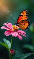 Butterfly sipping nectar from a flower, blue butterfly, insect