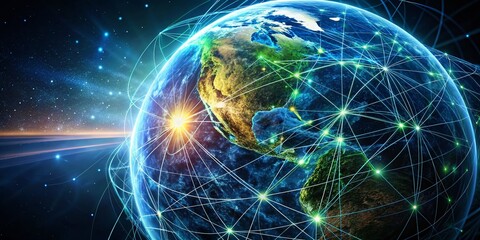 Global Network: Futuristic Earth Connection 3D Render