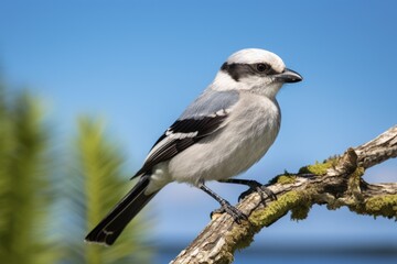 Loggerhead Shrike Perched on Florida Background. Black, White, and Blue Bird in Natural Wildlife Habitat