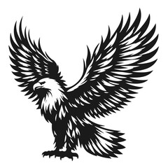 Clean black and white vector silhouette of eagle on white background