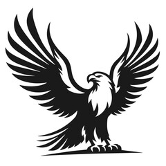 Clean black and white vector silhouette of eagle on white background