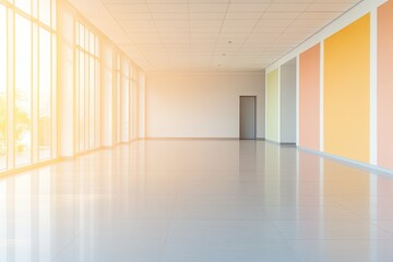 Obraz premium high quality stock photo of empty coworking space with colorful diversity and inclusion banner displayed near entrance
