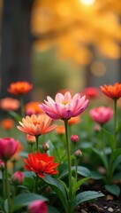 Blooming flowers in autumn, colors, foliage