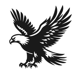 Clean black and white vector silhouette of eagle on white background