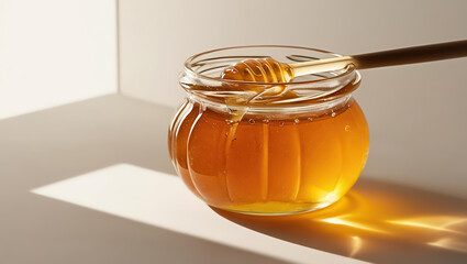 Golden Honey Jar with Light Catching Natural Sweetness and Elegance