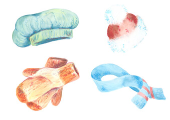 Clothes, pictures painted with watercolors on paper