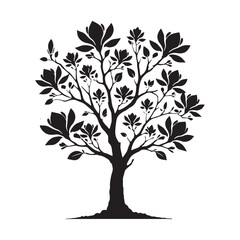Obraz premium Artistic Magnolia Tree silhouette designed for nature-inspired artwork - Magnolia tree silhouette - Magnolia tree vector - Magnolia tree illustration - Magnolia silhouette - Magnolia vector 