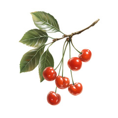 Cherry branch leaves fresh isolated on transparent background