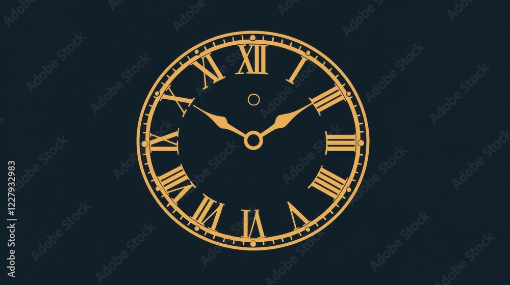 Poster Classic clock with Roman numerals on a dark background showing time in elegant design. Generative AI