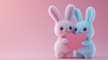 Obraz premium Bunny couple holding a heart symbol