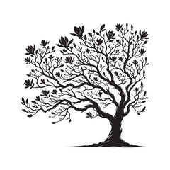 Captivating Magnolia Tree silhouette ideal for creative and nature-based designs - Magnolia tree silhouette - Magnolia tree vector - Magnolia tree illustration - Magnolia silhouette - Magnolia vector
