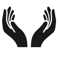 Clean black and white vector silhouette of care hands on white background