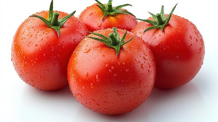 Fresh and Juicy Red Tomatoes With Droplets, Arranged on a Clean White Background, Showcasing Their Vibrant Color and Natural Shine Under Bright Light. Generative AI