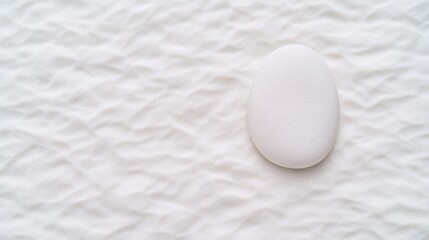 close-up shot of smooth pebble surrounded by soft white sand creating tranquil and minimal design