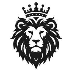 Clean black and white vector silhouette of lion king on white background