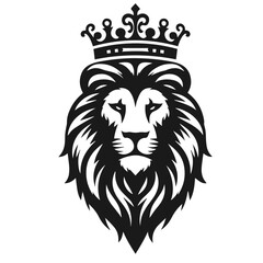 Obraz premium Clean black and white vector silhouette of lion king on white background