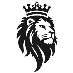 Clean black and white vector silhouette of lion king on white background