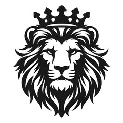 Clean black and white vector silhouette of lion king on white background