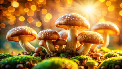 Fototapeta premium Gourmet Raw Button Mushrooms with Bokeh Background - Fresh Produce Stock Photo
