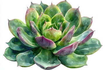 Fototapeta premium A vibrant watercolor illustration of a succulent plant with green and purple leaves.