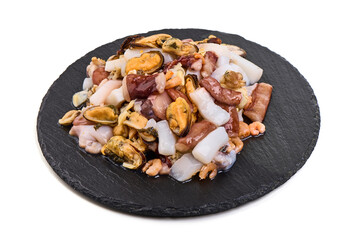 Mixed Seafood Platter Isolated on White Background.
