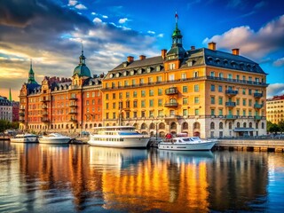 Naklejka premium Grand Hotel Saltsjobaden Stockholm Sweden - Luxury Waterfront Hotel Architecture Photography