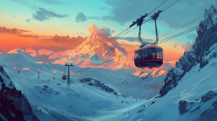 Obraz premium Ski lift in ski resort in winter season.