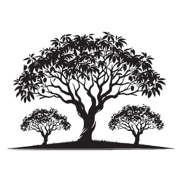 recommend clip art: Unique Mango Tree silhouette with flowing branches and dense foliage - Mango tree silhouette - Mango tree vector - Mango tree illustration