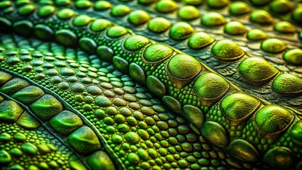 Obraz premium Green Alligator Skin Texture: Luxury Crocodile Leather Background with Bokeh