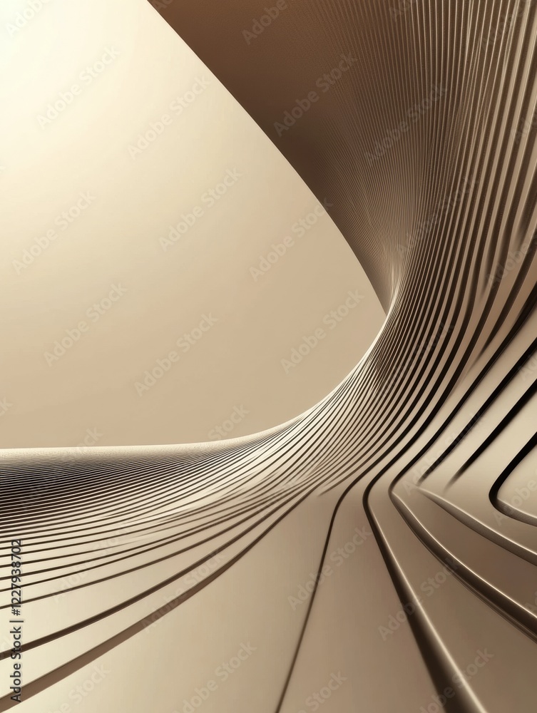 Aufkleber curved lines in a modern architectural design featuring soft golden tones and dynamic shapes. genera