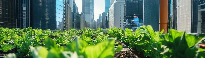 Fototapeta premium Urban farming thrives on the rooftops of skyscrapers.