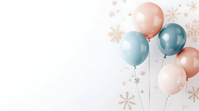 Colorful balloons with snowflake decorations create a festive atmosphere for winter celebrations