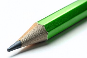 Green Pencil Silhouette, Gray Lead, Close-up, White Background Stock Photo