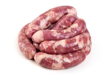 Raw Chopped Meat Sausages Isolated on White Background.