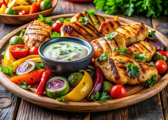 Grilled Chicken & Veggie Platter with Creamy Cilantro Dip - Healthy Meal Prep