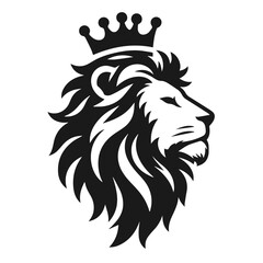 Clean black and white vector silhouette of lion king on white background
