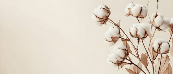 Beige backdrop, cotton blooms, website banner