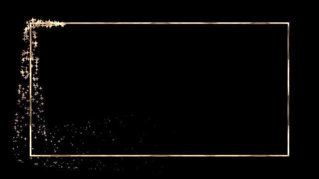Gold stars in a gold rectangle on a dark background. Perfect for awards, certificates, or backgrounds for celebratory designs. 4k alpha channel