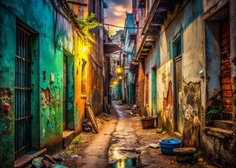 Grungy Latin American Back Alley: Dangerous & Atmospheric Stock Photo