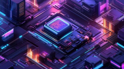 Obraz premium Neon Circuitry: A Cyberpunk Digital Landscape