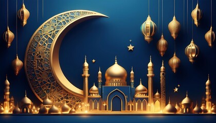 Elegant Ramadan Kareem Collection: Crescent Moons, Lanterns, and Islamic Calligraphy