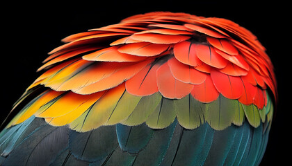 Obraz premium Beautiful bird feather on black background, closeup