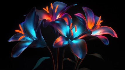Glowing lilies, dark background, vibrant colors, floral art, website design