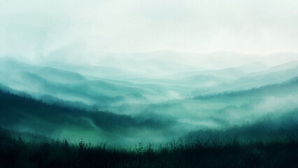 Obraz premium Blurry rolling hills with hovering mist