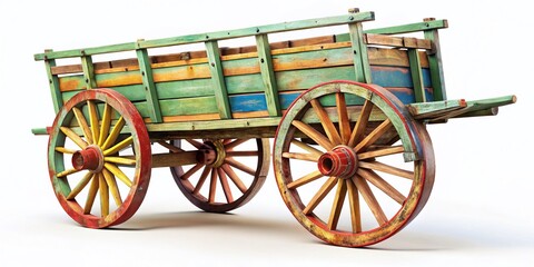 Fototapeta premium Hand-painted Wooden Cart Illustration, Minimalist White Background. Simple Rustic Farm Cart Design.