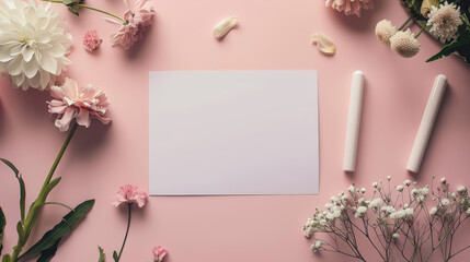 Obraz premium A blank card with a white background and a few flowers.